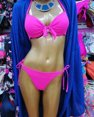 Ropa de baño de 2 piezas, bikini con copa y push up, semihilo amarrable.